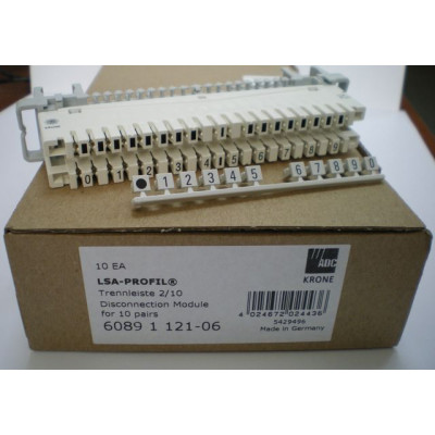 Плинт Krone LSA-PLUS 2/10, 10 пар, нормально замкнутые контакты, маркировка 0...9 (6089 1 102-06) 