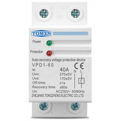 Реле контроля напряжения  (не регулируемое) TOMZN VPD1-60 40A